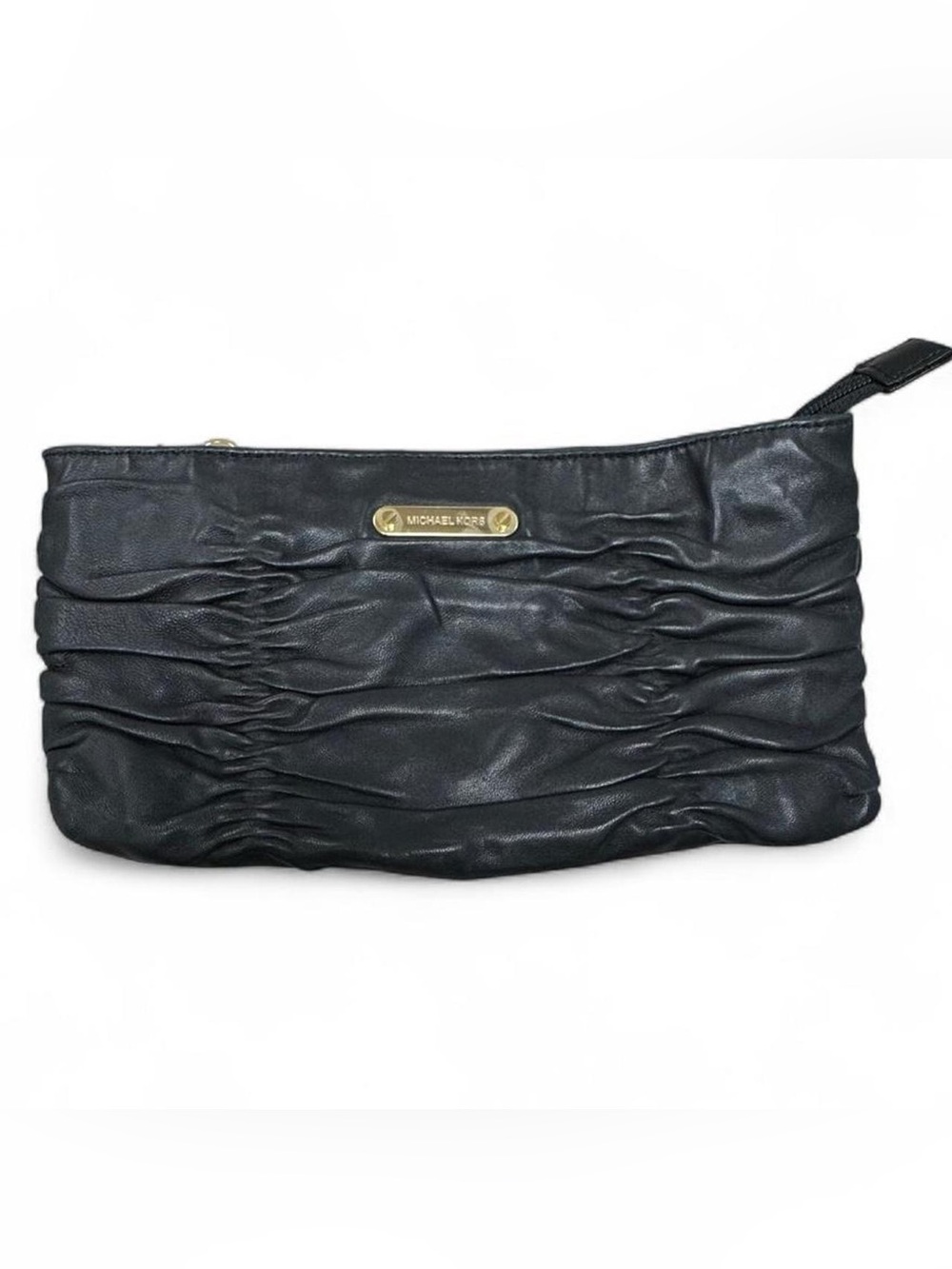 Michael Kors Webster Black Soft Pleated Leather Clutch Cocktail Homecoming